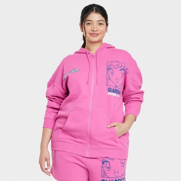 Sailor Moon Pretty Guardian Toei Animation Anime Pink Zip Up Hoodie Size XL - Picture 1 of 7